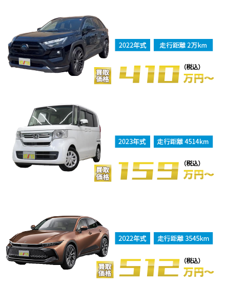アルファード 2.5S Cパッケージ サンルーフ付 パールホワイト 30年式 走行距離3万km 買取価格 税込550万円から。ランクルプラド TX Lパッケージ サンルーフ付 パールホワイト 30年式 走行距離3万km 買取価格 税込500万円から。ハスラーG 2WD ツートンカラー 令和3年式 走行距離25km 買取価格 税込110万円から